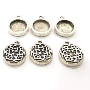 6 Silver Pendant Blank Bezel Base Setting inlay Blank Earring Base Resin Blank Mountings Antique Silver Plated (12mm round blank)  G11637