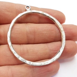 Hammered Circle Silver Pendant Antique Silver Plated Pendant 57x50mm G24100 image 1