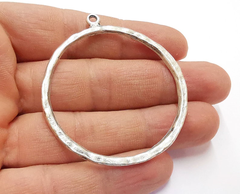 Hammered Circle Silver Pendant Antique Silver Plated Pendant 57x50mm G24100 image 1