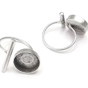 Round Rod Ring Base Bezel Settings, Adjustable Ring Cabochon Frames, Mosaic Mounting, Antique Silver Plated Brass Resin Blanks (14mm) G26719
