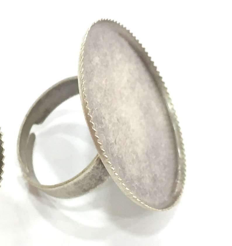 Antique Silver Plated Brass Adjustable Ring Blank G3976 5 Pcs 25mm