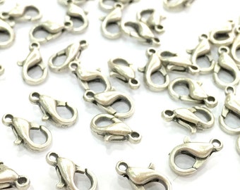 10 Silver Clasp Antique Silver Plated  Lobster Clasps , Findings  (10x6 mm)  G4650