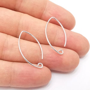 2 Solid Sterling Silver Earring Hook 2 Pcs (1 pair) 925 Silver Earring Wire Findings (30x14mm) G30086