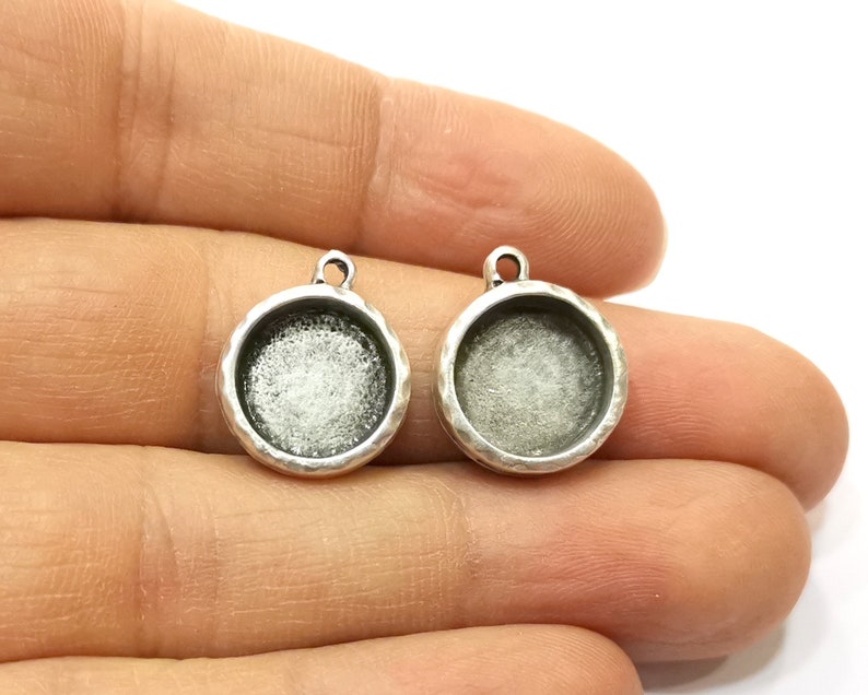 4 Silver Base Blank inlay Pendant Blank Base Resin Blank Mosaic Mountings Antique Silver Plated Metal G16791 12mm blank