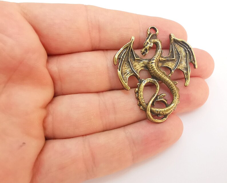 2 Dragon Charms Antique Bronze Plated Charms 45x40mm G22224 Etsy