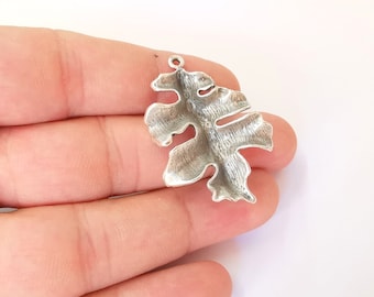 Leaf connector charm Antique silver plated brass charm (42x30mm) G23724
