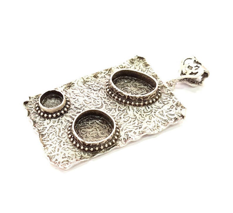 58x38mm G8682 Silver Pendant Blank Bezel Base Setting Necklace Blank Resin Blank Mountings Antique Silver Plated Brass