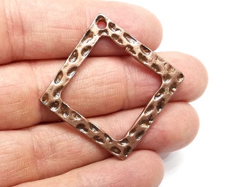 Square Frame, Jewelry Findings, Hammered Charms, Antique Copper Plated Charms (44mm) G34884