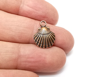 Scallop Charms, Sea Shell, Small Charms, Earring Charms, Copper Pendant, Necklace Pendant, Antique Copper Plated Metal 18x14mm G35539
