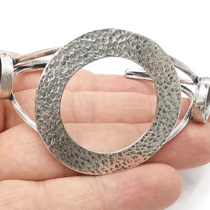 Gehämmertes Kreis Armband Manschettenrohling Glas Cabochon Basis Verstellbar antik versilbert Messing (14 mm Blank) G26178