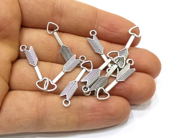 10 Heart Arrow Charms Antique Silver Plated Charms (24x5mm)  G16528