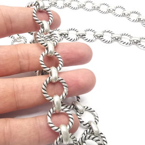 Twisted Antique Silver Round Chain (17mm) Antique Silver Plated Chain, 1 Meter - 3.3 Feet G34545