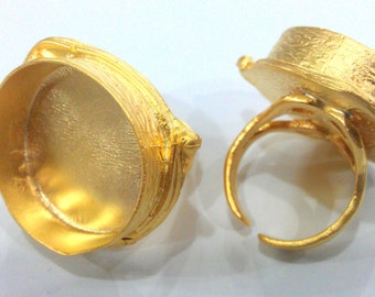Adjustable Ring  Blank (24 mm Blank)  Settings, Cabochon Base,Mountings Gold Plated Brass G19675
