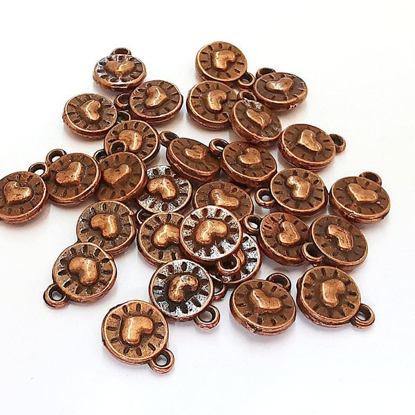 Heart Charms Double Sided Antique Copper Plated Charms (10x8mm) G21936