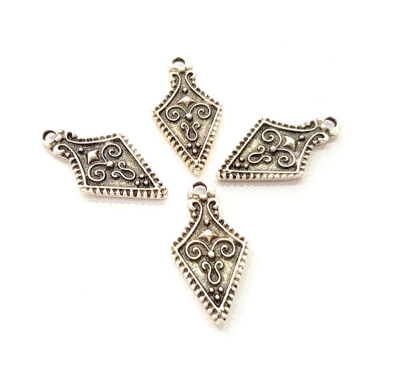 10 Silver Charms Antique Silver Plated Charms 23x12mm G8495 Etsy