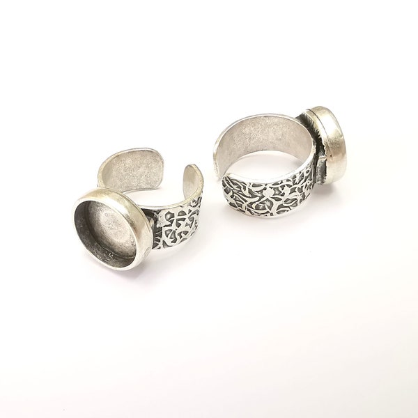 Ronde antieke zilveren ring, blanco setting, cabochonbevestiging, verstelbare ringbasis van hars, ingelegde ring mozaïek ringring (14 mm) G28623