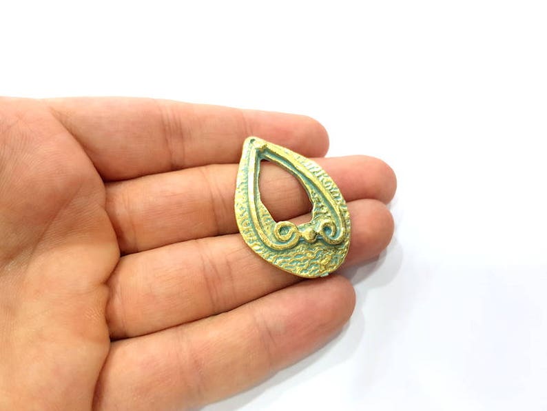2 Blue Patina Charms Verdigris Charms Antique Blue Charms G9953 Faux Patina over Antique Bronze Tone 43x30mm