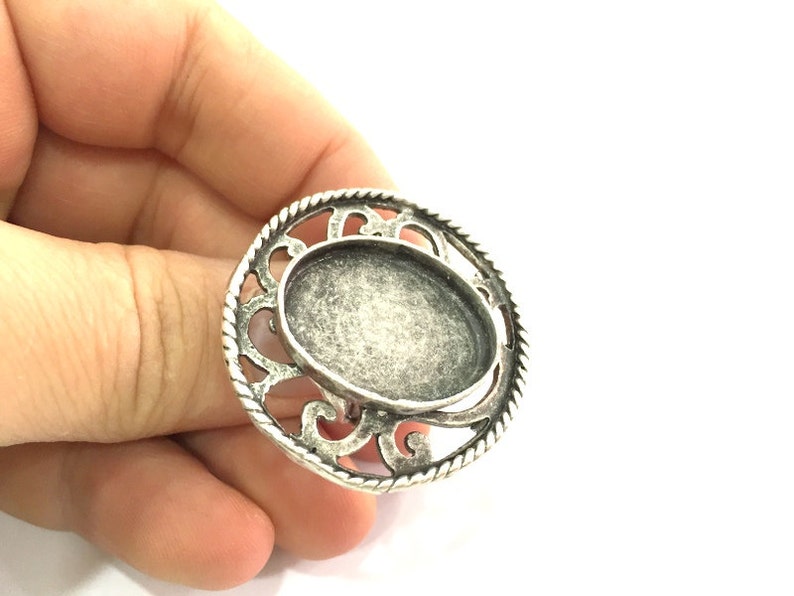 25x18mm blank Silver Ring Blank Ring Settings Ring Bezel Base Cabochon Mountings Adjustable Antique Silver Plated Brass G5293
