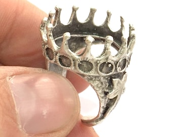 Adjustable Ring Blank (20mm Blank) , Antique Silver Plated Brass G3496