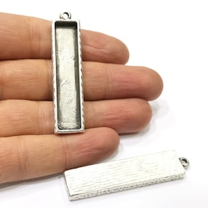 Silver Hammered Base Blank inlay Blank Pendant Base Resin Blank Mosaic Mountings Antique Silver Plated Metal (50x10 mm blank )  G20488