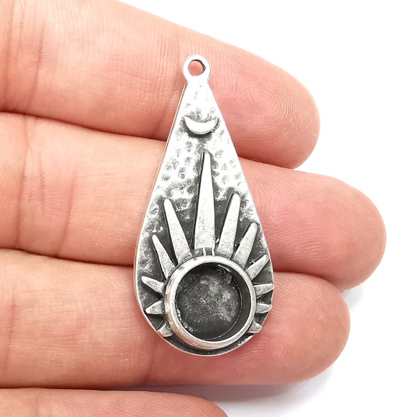 Crescent Charms Pendant Bezels, Resin Blank, inlay Mountings, Mosaic Frame, Cabochon Bases, Antique Silver Plated (10mm) G28447