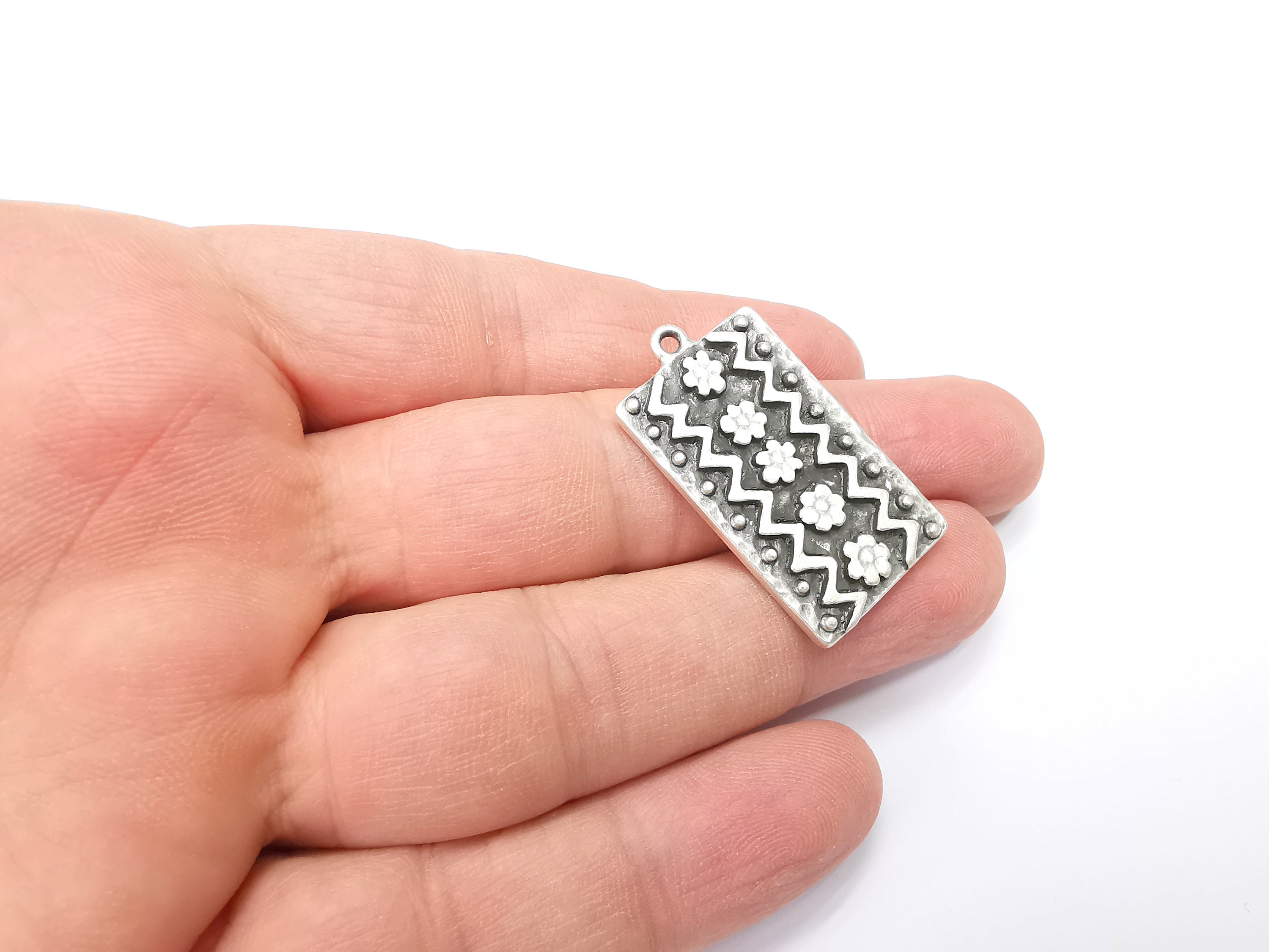 Flower Motif Charms, Antique Silver Plated (35x20mm) G29159 - Etsy