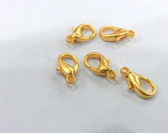 5 Gold Lobster Clasps , Gold Plated Metal 5 Pcs. (14X9 mm)  G21041