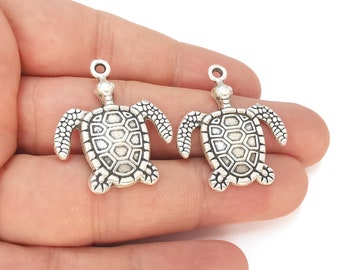 Sea Turtle Charms Antique Silver Plated Charms (33x28mm)  G23158