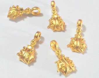 4 Pcs  Ladybug Charms, Gold Plated Brass G11498