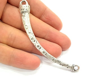 2 connettori per pendenti tribali in argento antico, pendenti etnici (88 x 11 mm) placcati in argento antico G6413