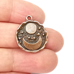 Crescent Moon Charms Sun and Moon Charms Crescent Stars Charms Moonrise Pendant Antique Copper Plated Charms (25x21mm) G28147