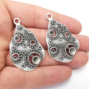 Leaf Charm Blank Cabochon Base Antique Silver Plated Charms 48x30mm (6mm bezel)  G27860