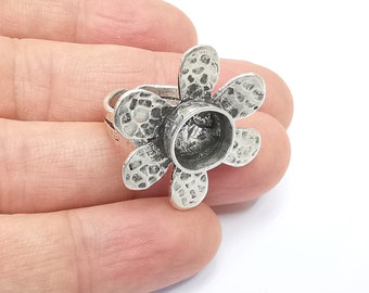 Silver Ring Blank Base Bezel Settings Cabochon Base Mountings Adjustable (10mm Blank) , Antique Silver Plated Brass G8069