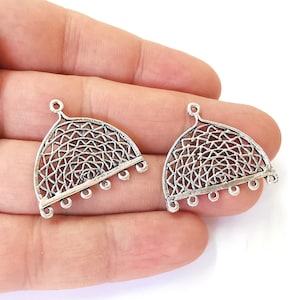 2 Antique silver charms connector Antique silver plated brass charms (30x26mm)  G23728
