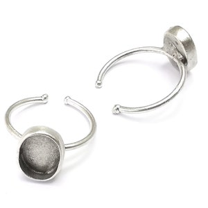 Oval Silver Ring Setting Blank Cabochon Mounting Adjustable Ring Base Bezel Antique Silver Plated Brass (11x8mm Blank) G27140