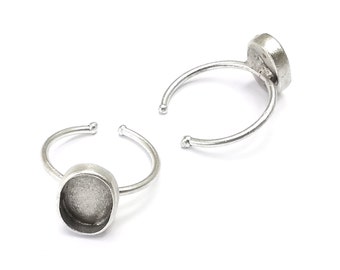 Oval Silber Ringrohling Rohling Cabochon Montage Verstellbare Ring Basis Lünette Antikes versilbertes Messing (11 x 8 mm Rohling) G27140