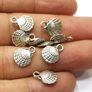 Jakobsmuscheln, Austernmeer (doppelseitig) Charms Antique Silver Plated Charms (13 x 10 mm) G18127