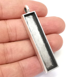 Rectangle Pendant Blanks, Resin Bezel Bases, Mosaic Mountings, Dry flower Frame, Polymer Clay base, Antique Silver Plated (50x10mm) G28104