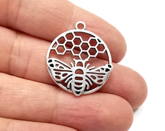 Bee Honeycomb Charms Antique Silver Plated Charm (28x24mm) G27987