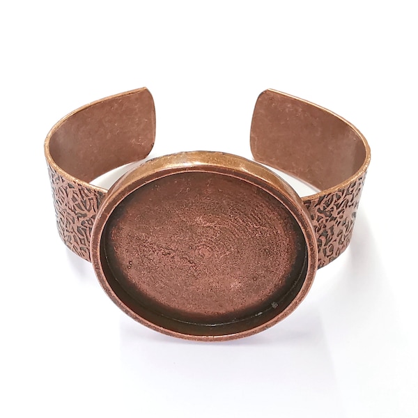 Bracelet Blank Resin Cuff Dry Flower inlay Blank Cuff Bezel Glass Cabochon Base Textured Adjustable Antique Copper (40mm ) G20039