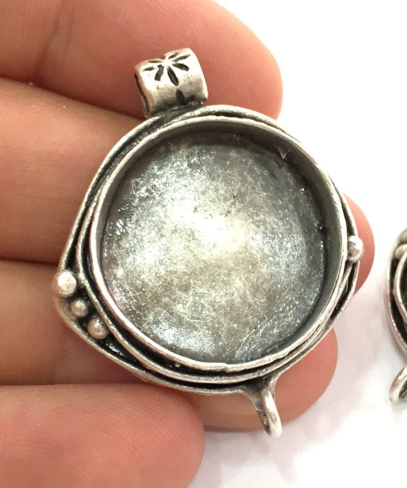 25 mm blank Blanks Antique Silver Plated Brass Mountings G3559