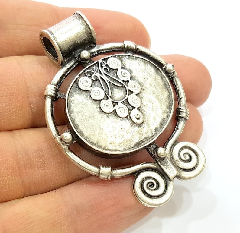 Tribal Pendants Ethnic Pendant 54x40mm Antique Silver Plated G6681 image 2