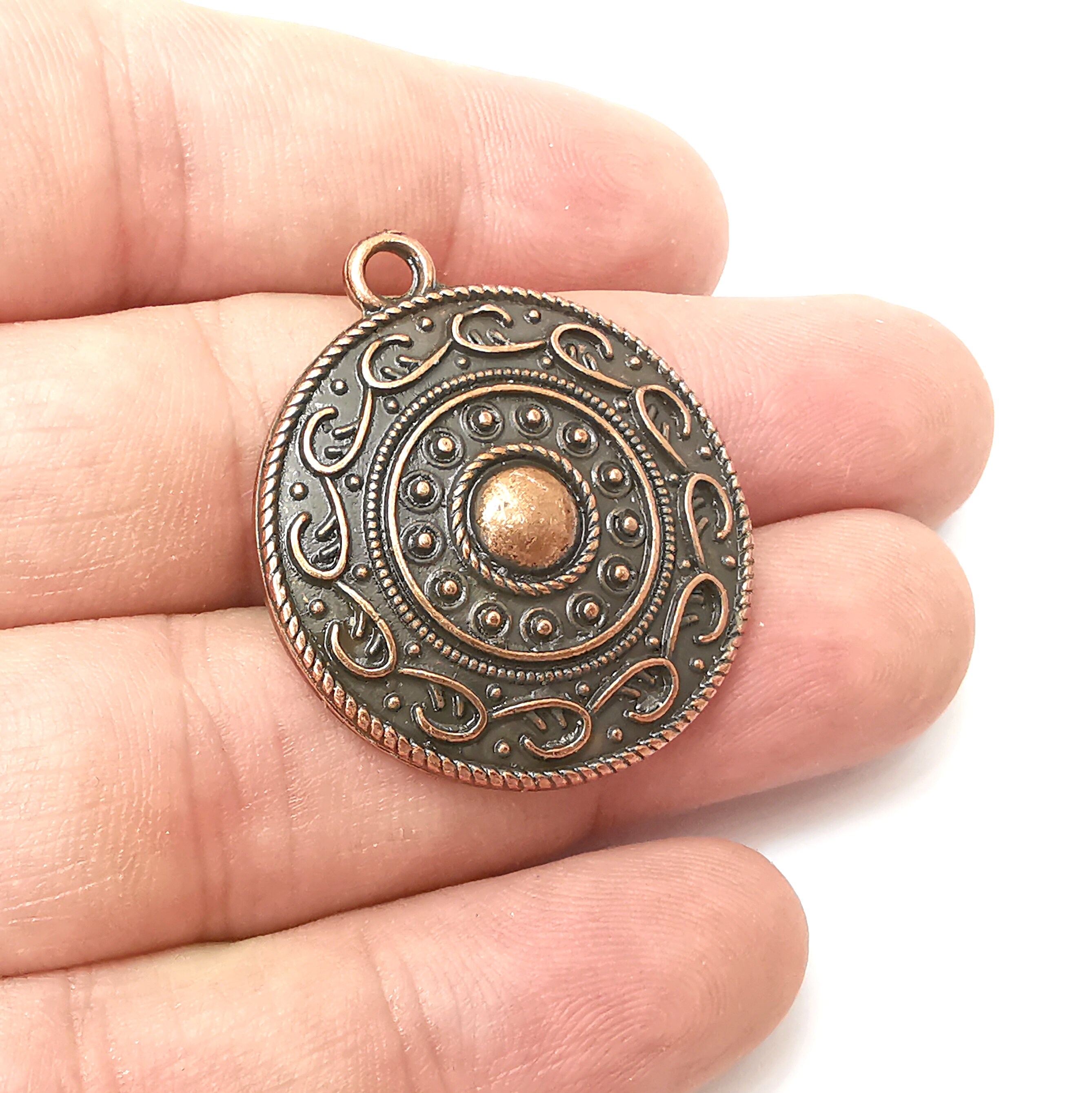 ★お求めやすく価格改定★ Copper Antique Round (36x32mm Plated Copper Antique Charms, アンティーク雑貨