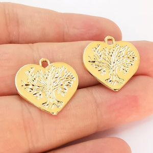 2 Heart Tree Charms 24K Shiny Gold Plated Charms (23x22mm)  G22584