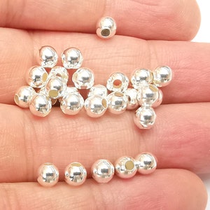 Sterling Silver Tiny Round Ball Beads, 925 Solid Silver Beads, 5mm Silver Bracelet Necklace Beads (5mm) G30066