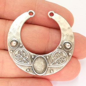 2 Silver Charms Blank Bezel Resin Bezel Mosaic Mountings Antique Silver Plated Charms (40x39mm) (10x8mm Bezel Size)  G22168