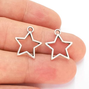10 Silver Star Charms Antique Silver Plated Charms (19x16mm)  G22446