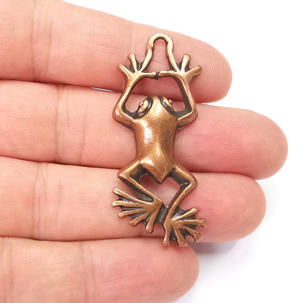 Frog Charms, Dangle Earring, DIY Charms, Antique Copper Plated Pendant (50x20mm) G28164