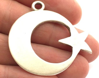 Wisiorek Księżyc i Gwiazda Antyczne Srebrne Wisiorki (44 mm) Antyczny Srebrny Metal G5845