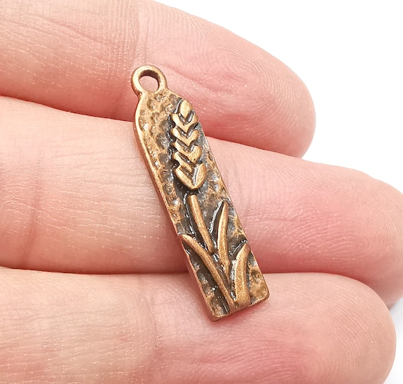 Flower Charms, Lavender Charms, Virgo Wheat Charms, Antique Copper Plated (29x7mm) G29208